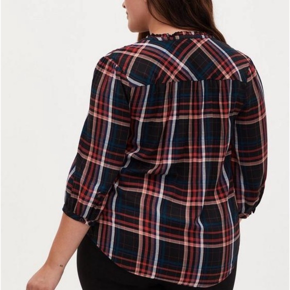 Torrid Plaid Rayon Twill Tie Neck Peasant Top Shirt Black Womens Plus Size 2X 2 - Picture 6 of 15